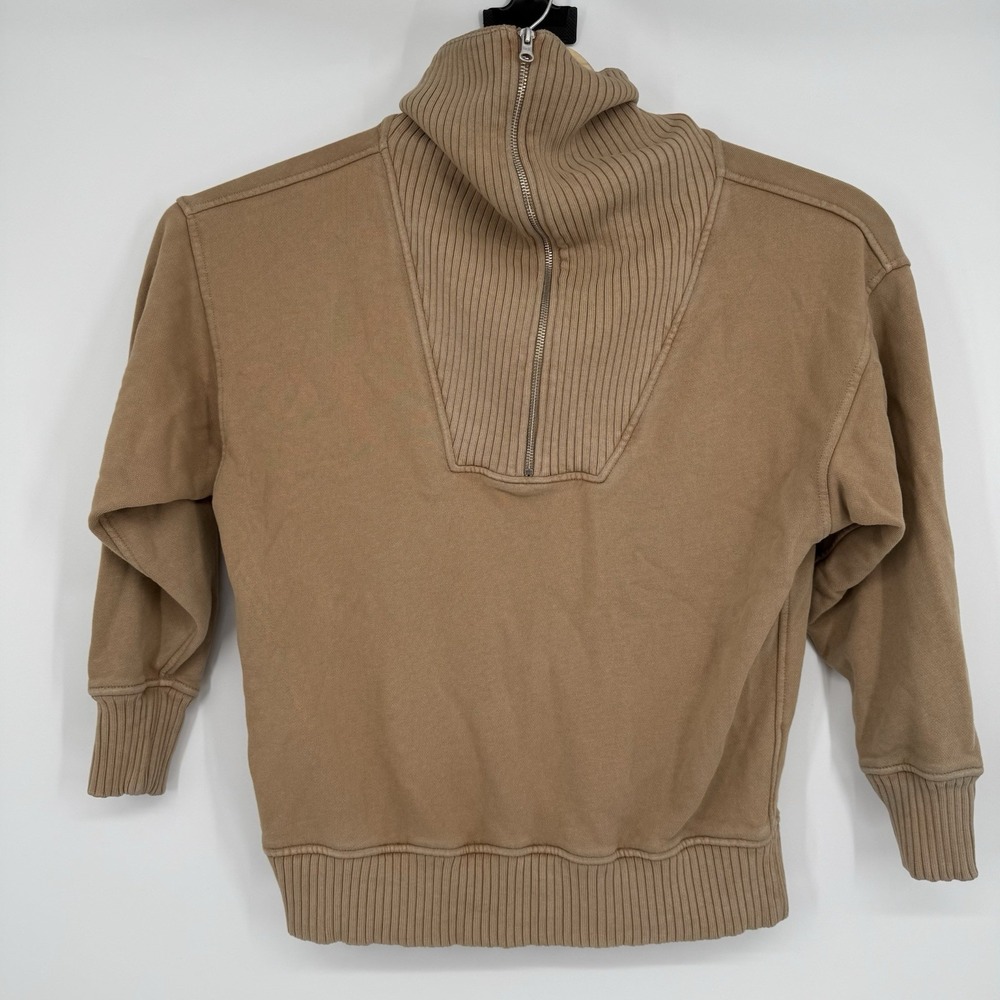 Aerie Women's Down to Earth 1/4 Zip Sweatshirt Brown Oversized Size Small‎ Knit